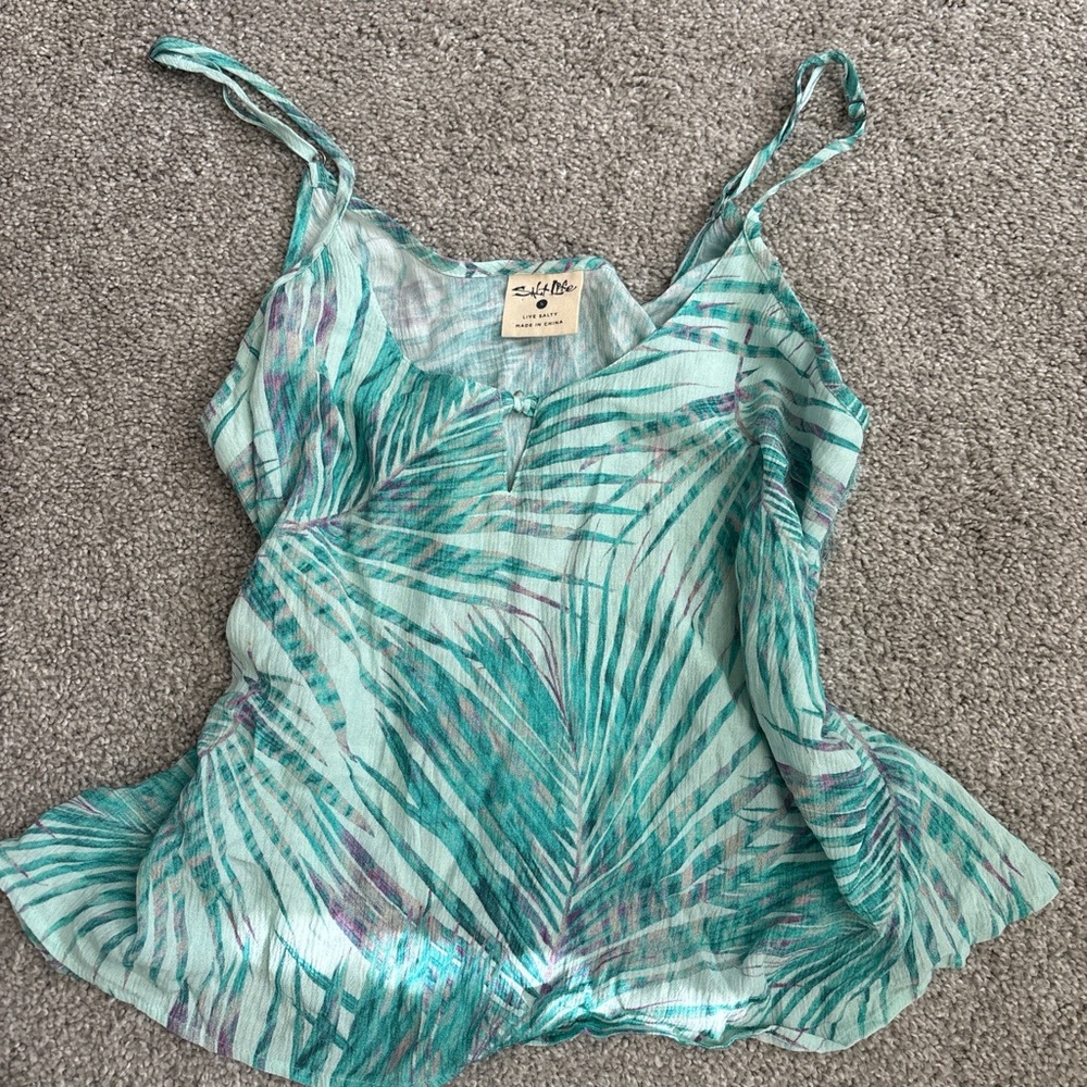 Salt Life Teal Palm-Print Spaghetti Strap Camisole
